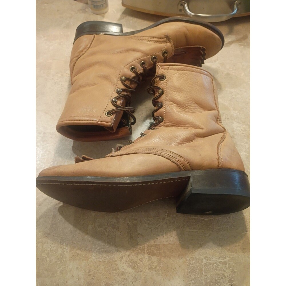 Women’s 7M LAREDO Brown Leather Kiltie Tassel Lace Up Western Boots USA - Picture 6 of 7
